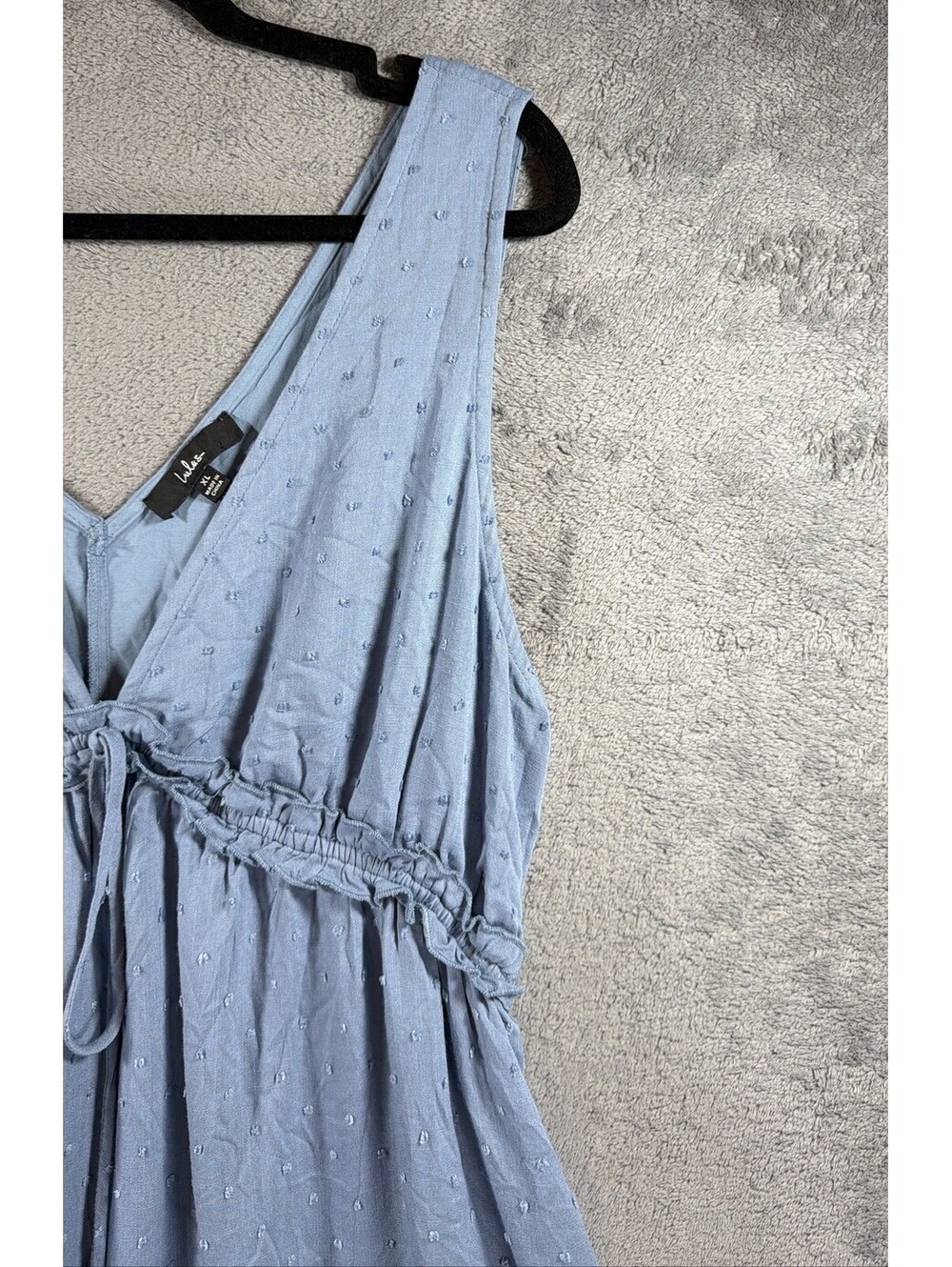 Lulus Blue Swiss Dot Tiered Mini Dress Sleeveless V-Neck Women Size XL - Picture 4 of 13